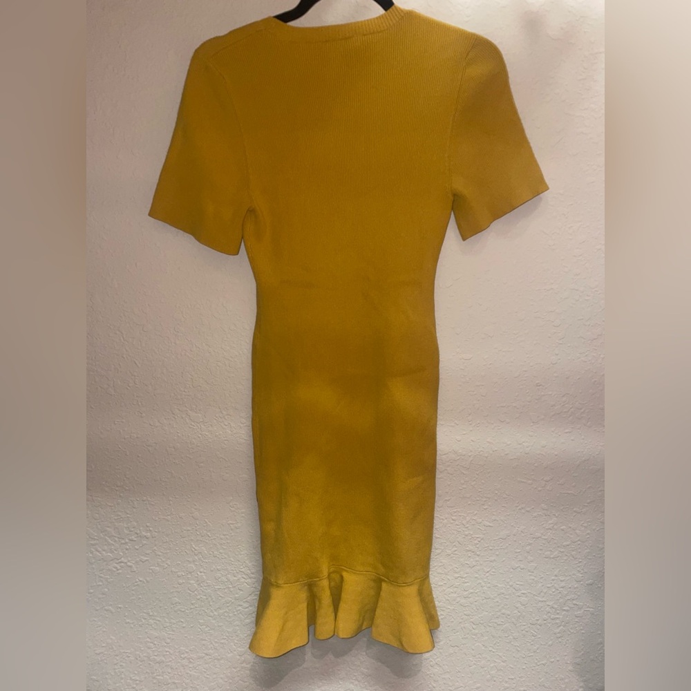 A.L.C golden yellow Tulum Ribbed ruffle hem short sleeve mini sweaterdress - Picture 5 of 5